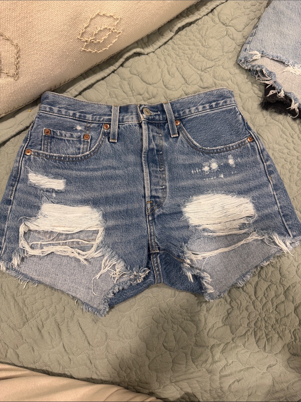 Levi's Distressed Light Blue High-Rise Denim Shorts Size 27